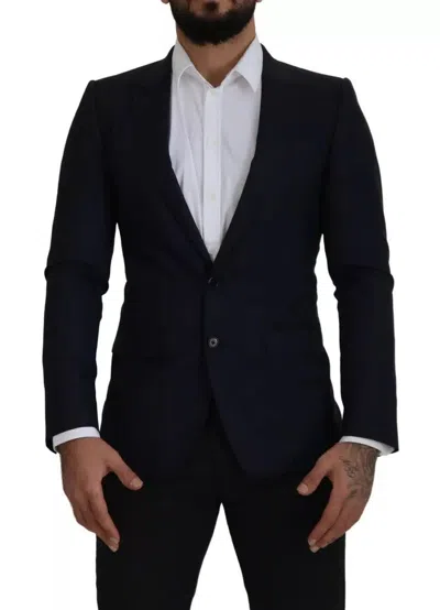 Dolce & Gabbana Blue Wool Single Breasted Coat Men Blazer In Black
