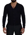 Dolce & Gabbana Blue Wool Staff Down Cardigan Sweater In Black