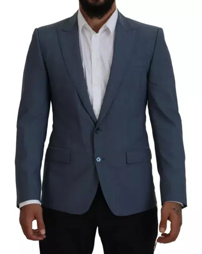 Dolce & Gabbana Wool Blend Slim Fit Single Breasted Blazer In Blue