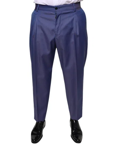 Dolce & Gabbana Blue Wool Tapered Formal Dress Men's Pants