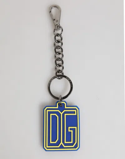 Dolce & Gabbana Blue Yellow Dg Rubber Logo Silver Men Keychain Keyring
