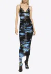 Dolce & Gabbana Bluebell Print Tulle Midi Slip Dress In Multicolor