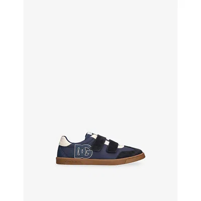 DOLCE & GABBANA BLUE/DARK KIDS' BRANDED SUEDE AND MESH TRAINERS EUR 38 / 5 UK