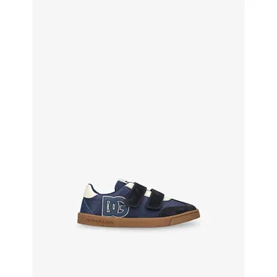 DOLCE & GABBANA BLUE/DARK KIDS' LOGO-PATCH SUEDE AND MESH TRAINERS EUR 32 / 13 UK