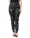 Dolce & Gabbana Bluegreen Floral Metallic Slim Trouser Pants In Black
