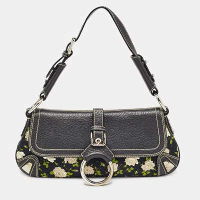 Pre-owned Dolce & Gabbana Blue/multicolor Floral Print Canvas And Leather Shoulder Bag