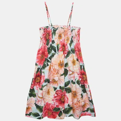 Pre-owned Dolce & Gabbana Blue/multicolor Floral Printed Cotton Poplin Dress (11-12 Yrs)