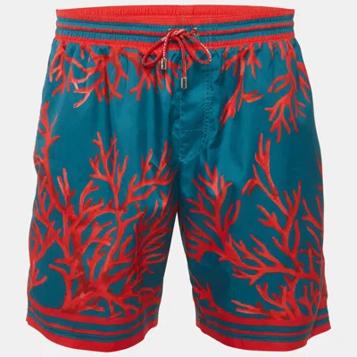 Pre-owned Dolce & Gabbana Blue/red Coral Print Synthetic Swim Shorts M