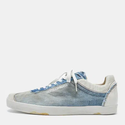 Pre-owned Dolce & Gabbana Blue/white Denim And Leather Lace Up Sneakers Size 44