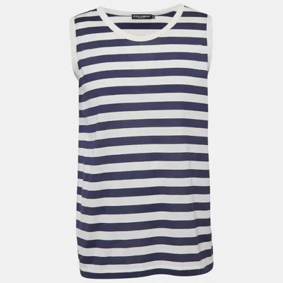 Pre-owned Dolce & Gabbana Blue/white Striped Jersey Sleeveless T-shirt Xs