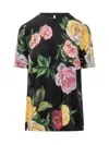 Dolce & Gabbana One-piece Swimsuit With Rose And Peony Print In Black