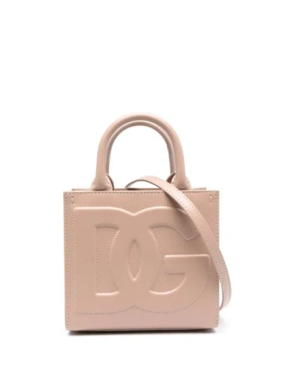 Dolce & Gabbana Blush Beige Calf Leather Handbag In Gold