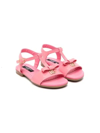 Dolce & Gabbana Kids' Blush Pink Patent Leather Sandals With Dg Logo