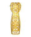 Dolce & Gabbana Yellow Dots Print Silk Maxi Dress In Yellow