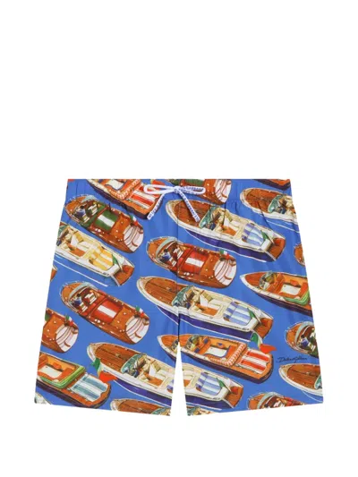 Dolce & Gabbana Kids' Boat Print Swim Shorts In Blue