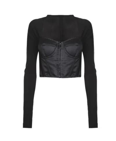Dolce & Gabbana Bodice-effect Long-sleeved Top In Black