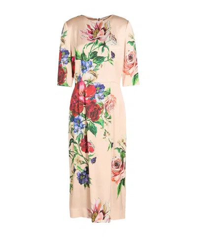Dolce & Gabbana Bodycon Floral Dress In Neutral