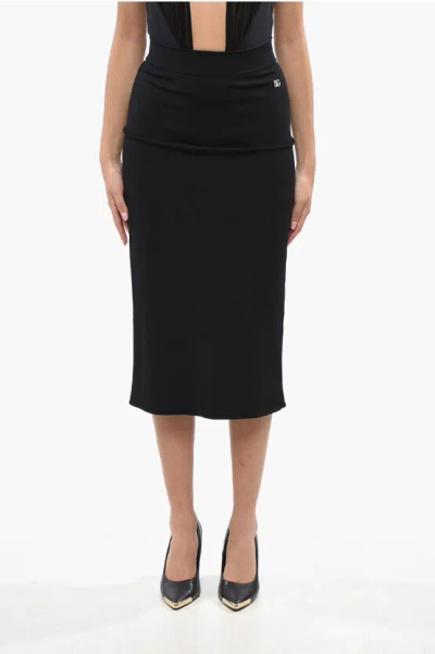 Dolce & Gabbana Bodycon Longuette Skirt With Monogram In Black