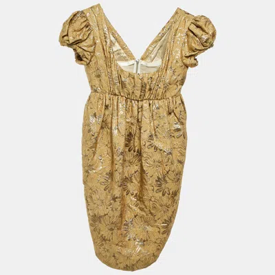 Pre-owned Dolce & Gabbana Bold Brocade Corset Mini Dress S In Gold