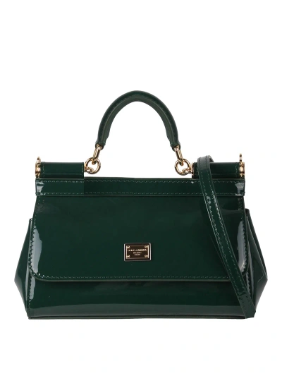 Dolce & Gabbana Small Sicily Bag In Patent Leather In Green
