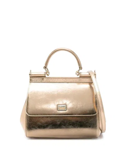 Dolce & Gabbana Metallic Leather Sicily Small Bag In Gold