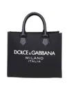 Dolce & Gabbana Bag In Nylon And Leather With Rubberized Logo In Negro