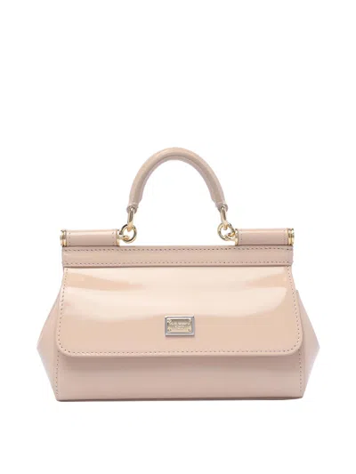 Dolce & Gabbana Cipria Small Hand Bag With Frontal Logo In Nude & Neutrals