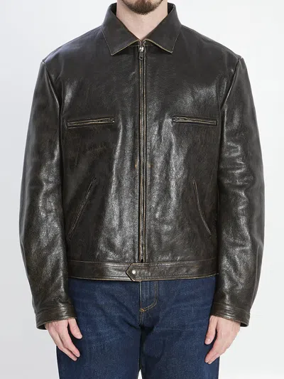 Dolce & Gabbana Bomber In Aged-effect Leather In Black