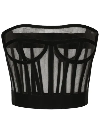 Dolce & Gabbana Boned-bodice Cropped Tank Top In Black