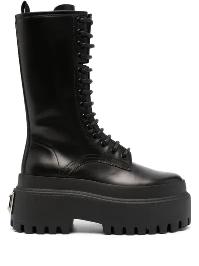 Dolce & Gabbana Leather Combat Boot In Black