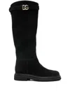 Dolce & Gabbana Black High Boots With Dg Logo In Suede Woman In Black