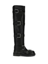 Dolce & Gabbana Bernini Buckled Crinkled-leather Over-the-knee Boots In Black