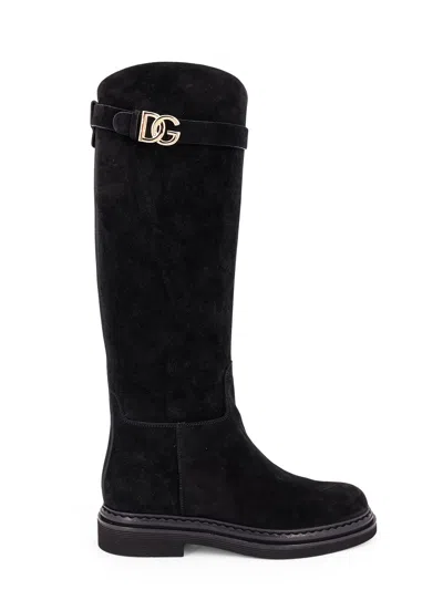 Dolce & Gabbana Black Suede Leather Knee High Boots Shoes