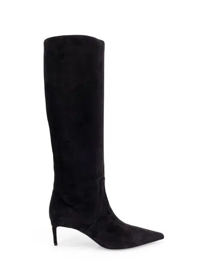 DOLCE & GABBANA BLACK HIGH BOOTS WITH DG LOGO IN SUEDE WOMAN