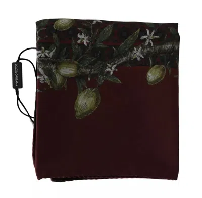 Pre-owned Dolce & Gabbana Bordeaux 100% Silk Floral Wrap Women Women's Scarf () In Burgundy