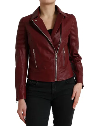 Dolce & Gabbana Bordeaux Biker Leather Women's Jacket