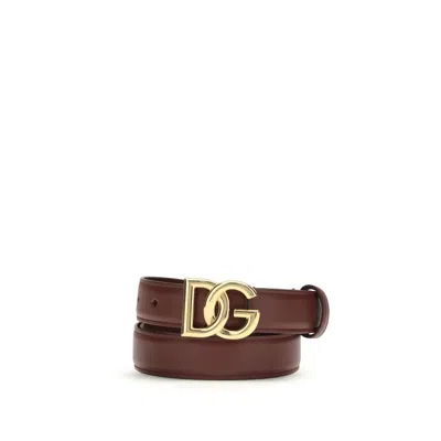 Dolce & Gabbana Bordeaux Calf Leather Bos Taurus Regular Belt In Brown