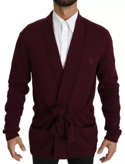 DOLCE & GABBANA DOLCE & GABBANA BORDEAUX CASHMERE CROWN CARDIGAN MEN'S SWEATER