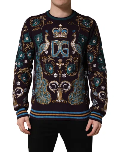 Dolce & Gabbana Bordeaux Cashmere Crown Embroidered Sweater In Black