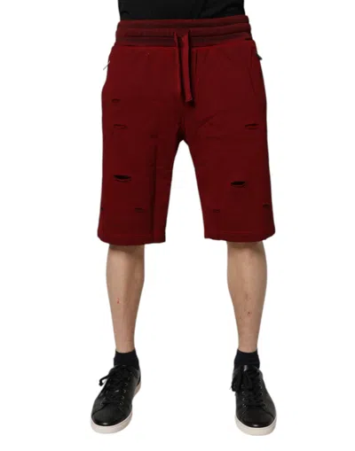Dolce & Gabbana Bordeaux Cotton Bermuda Men Sweatshorts Shorts In Burgundy