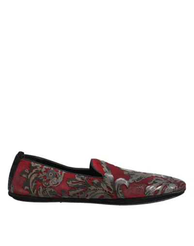 Dolce & Gabbana Bordeaux Jacquard Leather Slip On Loafer Shoes In Brown