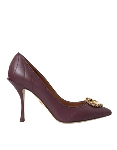 Dolce & Gabbana Bordeaux Leather Heart Devotion Pumps Shoes In Red