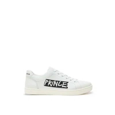 Dolce & Gabbana Bordeaux Leather Low Top Sneakers In White