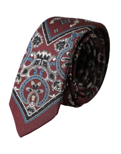 Dolce & Gabbana Bordeaux Printed 100% Silk Adjustable Men Tie In Burgundy