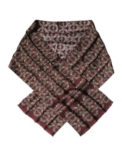 Pre-owned Dolce & Gabbana Bordeaux Printed Silk Neck Wrap Shawl Men's Scarf ()
