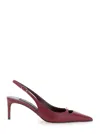 Dolce & Gabbana Bordeaux Slingback Pumps With Medium Stiletto Heel And Logo Plaque On The Front In Patent Leather Wo