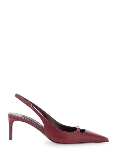 Dolce & Gabbana Bordeaux Slingback Pumps With Medium Stiletto Heel And Logo Plaque On The Front In Patent Leather Wo In Burgundy