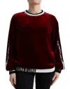 Dolce & Gabbana Bordeaux Velvet Crew Neck Pullover Women's Sweater In Red