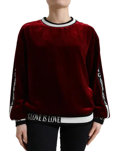 Dolce & Gabbana Bordeaux Velvet Crew Neck Pullover Women's Sweater In Red