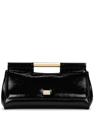 Dolce & Gabbana Large Sicily Patent Leather Clutch Bags In Black